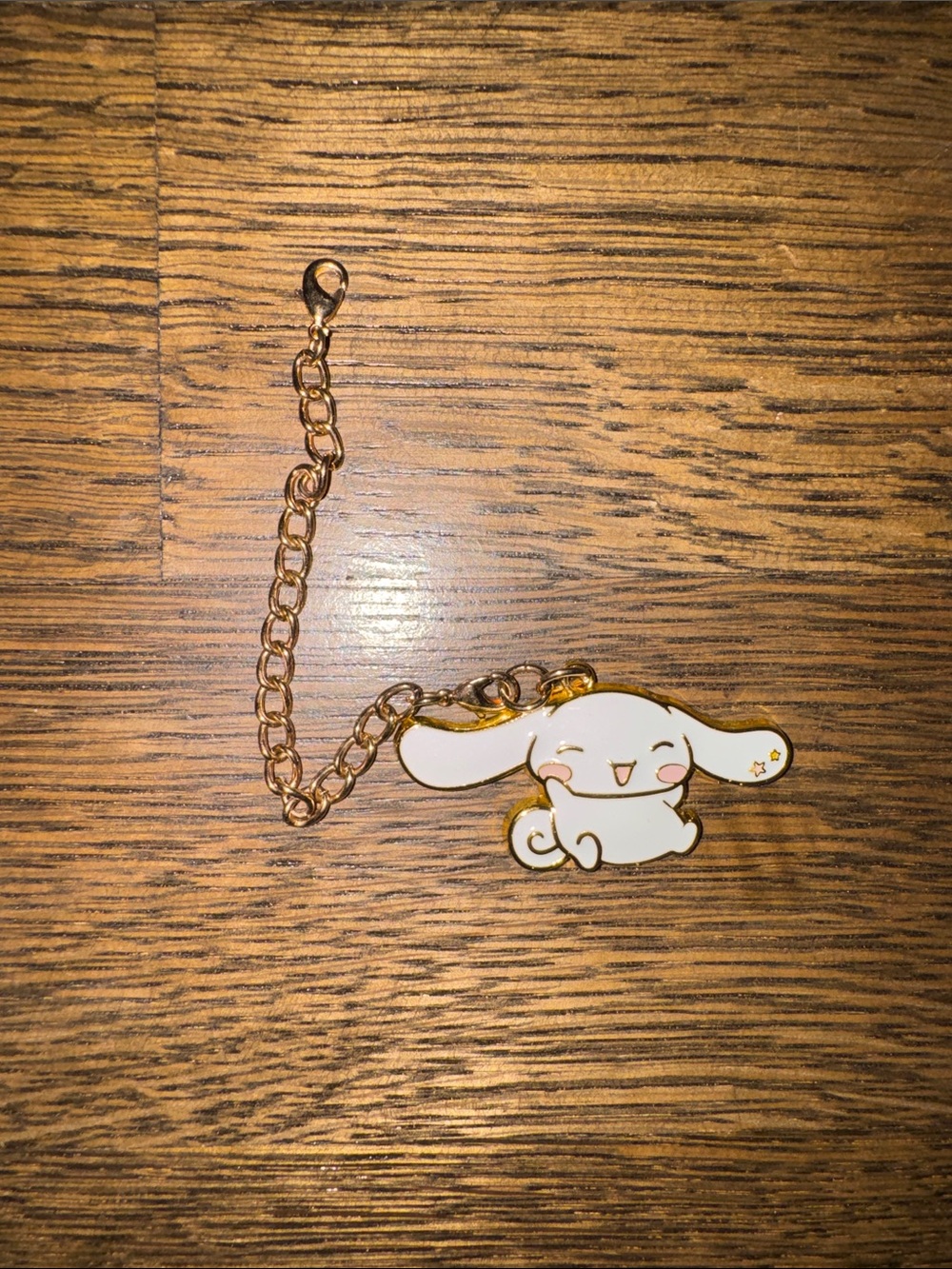 Cute White Bunny Enamel Keychain with Gold Chain